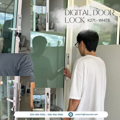 การติดตั้งกลอนประตูดิจิตอล แบบบานเลื่อนชนข้าง เฟรมมีเนียม : โครงการ @KYOTO (แอท เกียวโต)