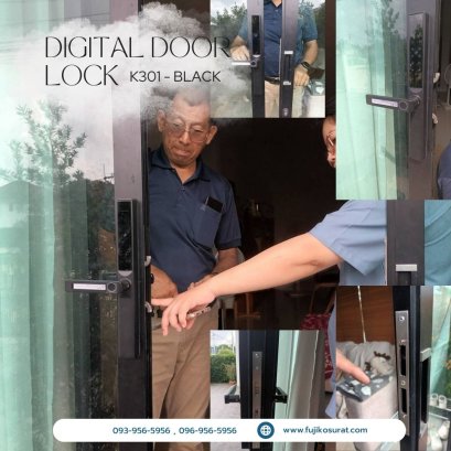 การติดตั้งกลอนประตูดิจิตอล แบบบานเลื่อนชนกลาง เฟรมมีเนียม : โครงการรินทองบางใหญ่ 2