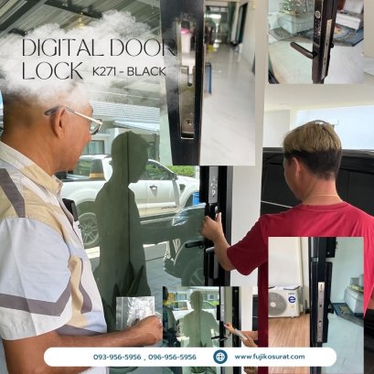 การติดตั้งกลอนประตูดิจิตอล แบบบานเลื่อนชนข้าง เฟรมมีเนียม : หมู่บ้านนภสร อ.บ้านตาขุน