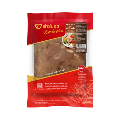 ฟาร์มสุข เนื้อไก่หมักซอสพริกไทยดำ แช่แข็ง 1 กก.