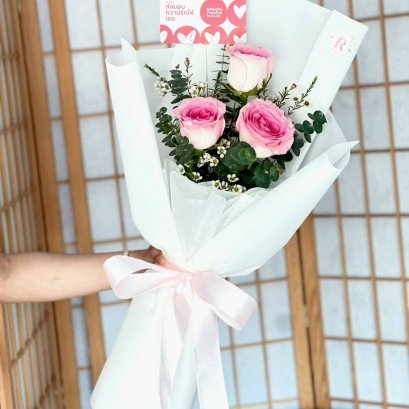 ช่อดอกกุหลาบสีชมพู3 ดอก LOVE048