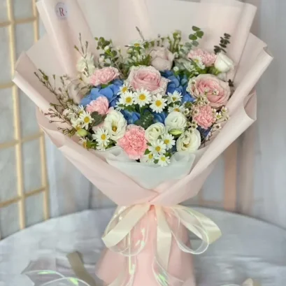 ช่อดอกไม้น่ารักๆสีชมพู  ช่อดอกไม้วันเกิด FW129