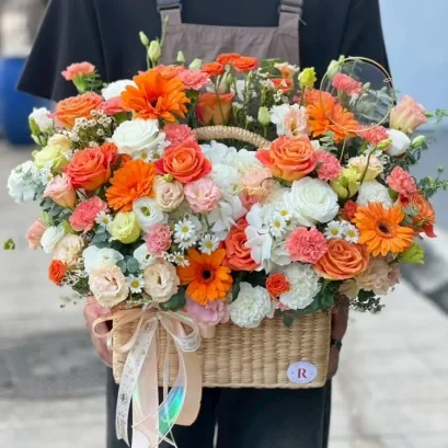 ช่อดอกไม้แสดงความยินดีโทนส้ม
