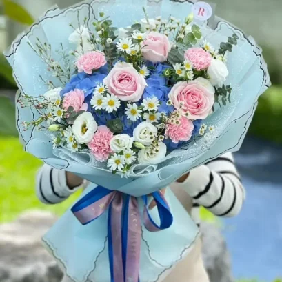 ช่อดอกไม้สวยๆ ช่อดอกไม้สีชมพูฟ้า FW128