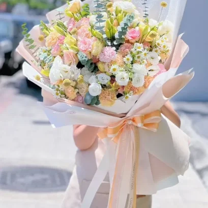 ช่อดอกไม้รวมสีหวานชมพูเหลือง FW063