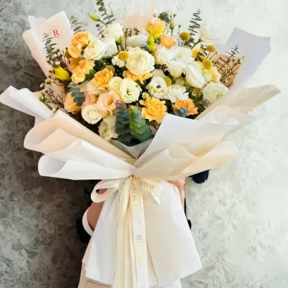 ช่อดอกไม้สีเหลือง ช่อดอกไม้แสดงความยินดี FW063