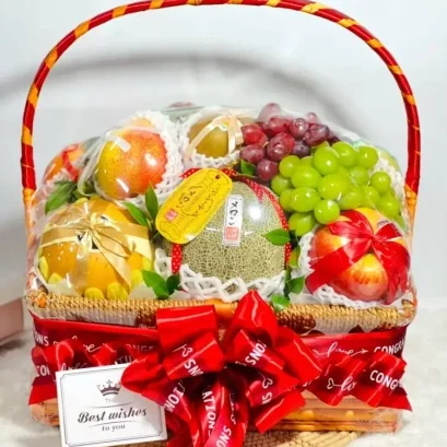 กระเช้าของขวัญ กระเช้าผลไม้ REDRIBBIN RB149 โบว์สีแดง