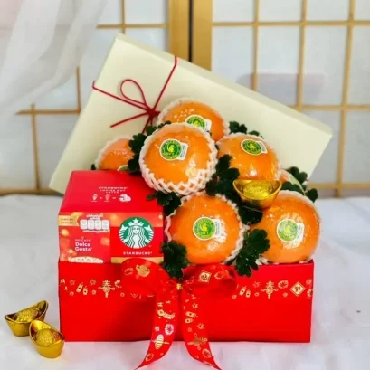 กระเช้าส้มตรุษจีนและกาแฟแคปซูลสตาร์บัค