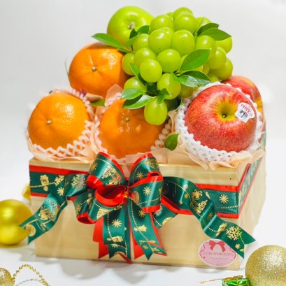 กระเช้าผลไม้ กระเช้าของขวัญ RB069 โบว์เทศกาลกระเช้าปีใหม่ Redribbin