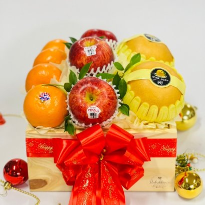 กระเช้าผลไม้ กระเช้าของขวัญ RB084-1 โบว์สีแดง Redribbin