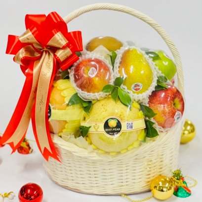 กระเช้าผลไม้รวม RB086 โบว์ปีใหม่ Redribbin