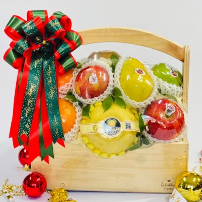 กระเช้าผลไม้ กระเช้าของขวัญ RB062 -1 Redribbin โบว์คริสมาต