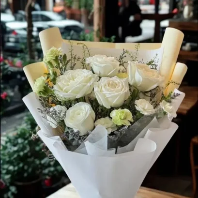 ช่อดอกไม้สีขาว ช่อดอกกุหลาบขาว FW037