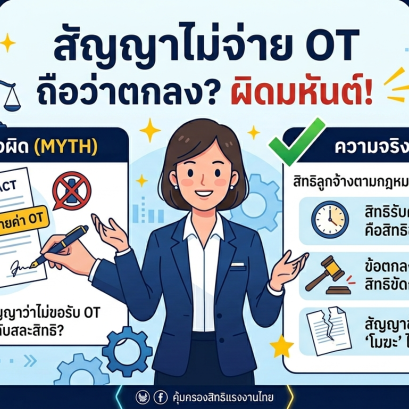 เข้าใจผิดว่า "การที่นายจ้างระบุไว้ในสัญญาว่าไม่จ่ายค่าล่วงเวลา (OT) ก็ถือว่าลูกจ้างตกลง" จริงเหรอ?