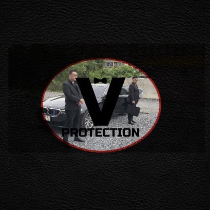 v protection logo with bodyguard inside