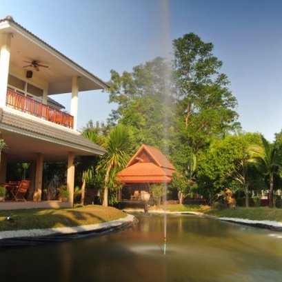 ปูทับบ่อจัดสวนเดิมด้วยพลาสติก LLDPE