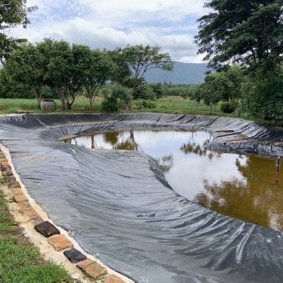 ปูบ่อน้ำจัดสวน รูปทรงฟรีฟอร์ม ด้วยพลาสติก LLDPE