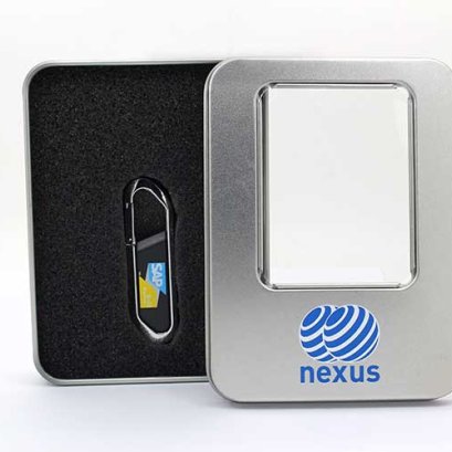 กล่องโลหะสำหรับใส่แฟลชไดร์ฟเกรดพรีเมี่ยม สั่งผลิตพร้อมสลักหรือพิมพ์โลโก้บริษัท ของที่ระลึกสำหรับบริษัทที่ต้องการมอบชุดของขวัญที่มีระดับ