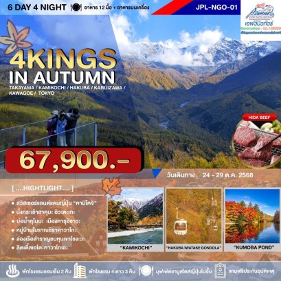 JP02 ทัวร์ญี่ปุ่น JAPAN 4 KINGS Autumn  6 วัน 4 คืน บินTG ใบไม้เปลี่ยนสี