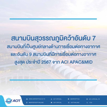 "ทสภ."คว้าอันดับ 7 และอันดับ9 จาก ACI APAC&MID