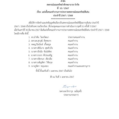 แต่งตั้งคณะทำงานการประกวดสหกรณ์ออมทรัพย์ดีเด่นประจำปี 2567 / 2568