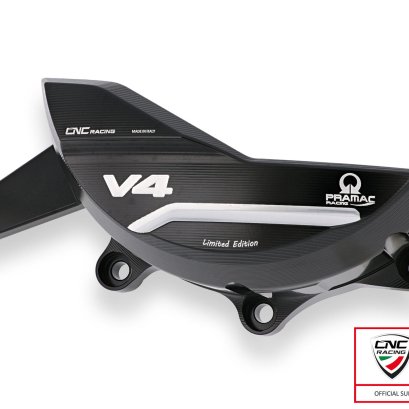 PR311BPR_Generator_cover_protector_Ducati_Panigale_and_Streetfighter_V4_Pramac_Racing_Limited_Edition_Cnc_racing_ครอบเครื่องซ้ายของแต่งรถสีดำ