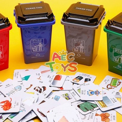 ชุดเด็กดีฝึกแยกขยะ ตามสี (ถังขยะ 4 ใบ 4 สี พร้อมการ์ดประเภทขยะ)