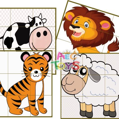 เกมภาพจิ๊กซอวไม้ต่อสัตว์บก 4 แบบ 36 ชิ้น (ขนาดต่อชิ้น 4.5x4.5 ซม. หนา 10 มม.)