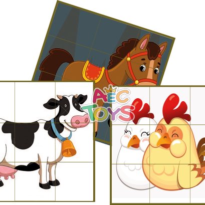 จิ๊กซอว์ไม้สัตว์เลี้ยง 3 แบบ 18 ชิ้น (ขนาดต่อชิ้น 4.5x4.5 ซม. หนา 10 มม.)