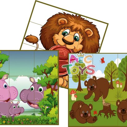 จิ๊กซอว์ไม้สัตว์ป่า 3 แบบ 18 ชิ้น (ขนาดต่อชิ้น 4.5x4.5 ซม. หนา 10 มม.)