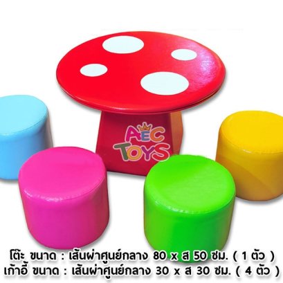 โต๊ดอกเห็ด-เก้าอี้ลูกกวาด ขนาดโต๊ะ 80x50 ซม. เก้าอี้ 30x30 ซม. (โต๊ะ1 เก้าอี้ 4 ตัว)