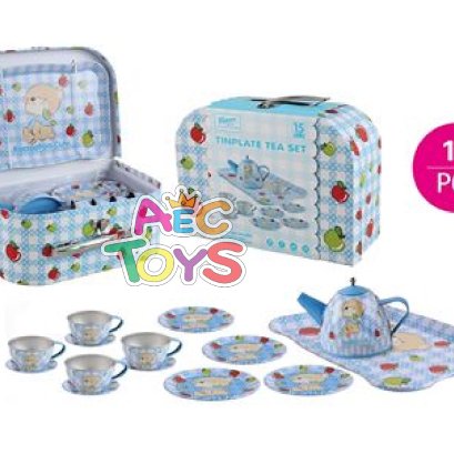 ชุดน้ำชา สแตนเลสสตีล เคลือบลาย 15 ชิ้น พร้อมกล่องเหล็กบรรจุ