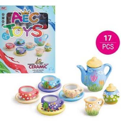 ชุดน้ำชา ทรงยุโรป เซรามิก เคลือบลาย จำนวน 17 ชิ้น