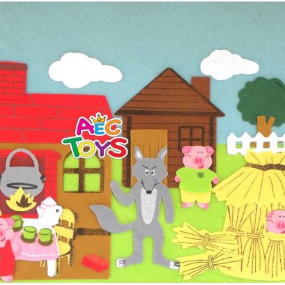 แผงป้ายผ้าเรียนรู้ ชุดนิทานหมูสามตัว ขนาด 31x25 ซม.