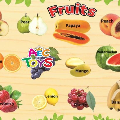 ภาพฉลุบล็อกนูน ภาพจริง ผลไม้ 12 ชนิด พร้อมคำศัพท์