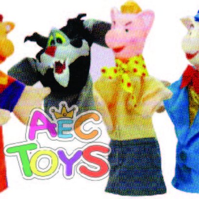 หุ่นมือนิทานหัวพลาสติก 3 มิติ เรื่อง หมู 3 ตัว (4 ตัวต่อชุด)