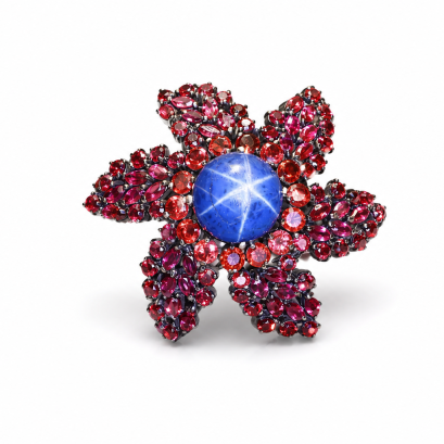 Tanusorn Natural Star Sapphire 28.51 carat Pendant Featuring a Sparkling Rhodolite Garnet Gemstone