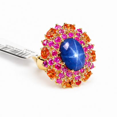 "Tanusorn Natural Star Sapphire 16.09 carat Ring Adorned with Orange sapphire Gemstone"