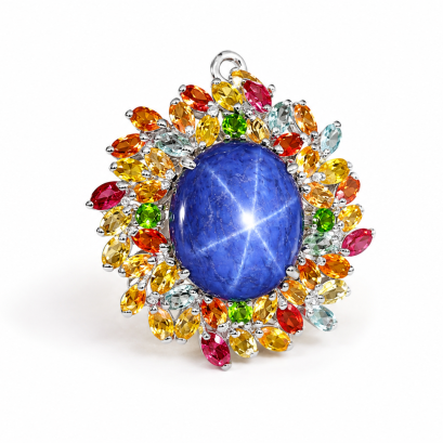 Tanusorn Natural Star Sapphire 43 carat Pendant Featuring a Sparkling Fancy Sapphire Gemstone