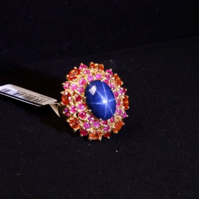 &quot;Tanusorn Natural Star Sapphire 16.09 carat Ring Adorned with Orange sapphire Gemstone&quot;
