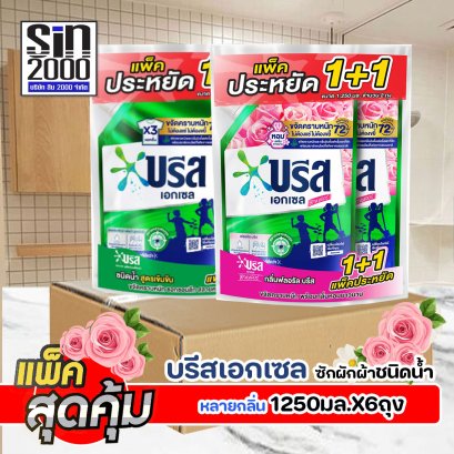บรีส เอกเซล ซิกเนเจอร์ ซักผ้าชนิดน้ำ 1250มล.X6ถุง ยกลัง (3คู่)