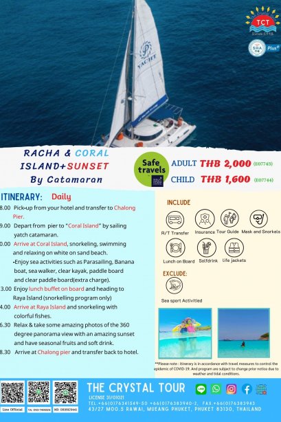 RACHA &amp; CORAL ISLAND+SUNSET  By Catamaran