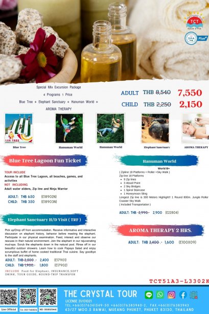 4P1P: Blue Tree + Elephant Sanctuary + Hanuman World + Aroma Therapy