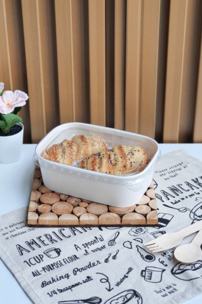 กล่องอาหารกระดาษขาว ทรงรี 750 ml + ฝา PET ใส