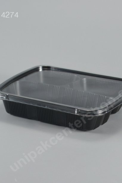 กล่องอาหาร 3 ช่อง PP ดำ + ฝา PET 830 ml