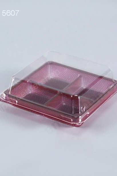 กล่องขนมเปี๊ยะ โมจิ วุ้น 4 ช่อง ฐาน PS น้ำตาล + ฝาสูง (TP-38)