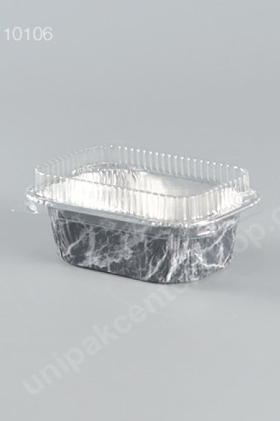 ถาดฟอยล์ 4003 ลายหินอ่อนดำ + ฝา (Black Marble Foil Tray)