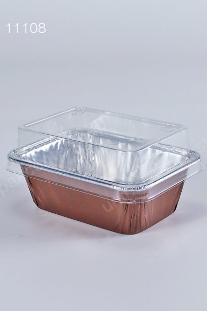 ถาดฟอยล์เหลี่ยม (4018) สีช็อกโกแลต 160 ml + ฝา PET ใส