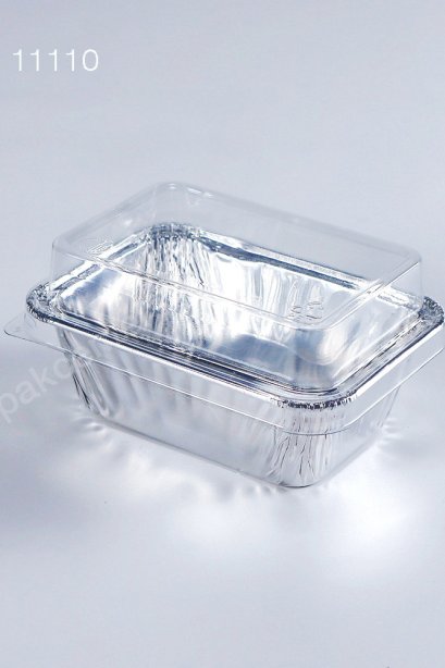 ถาดฟอยล์เหลี่ยม (4018) สีเงินSILVER 160 ml + ฝา PET ใส