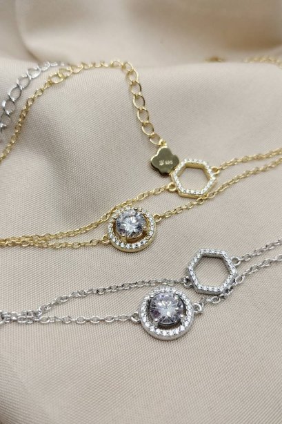 สร้อยคอ LAYER เพชรกลม+R